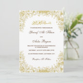 Bloemen Lijst Goud Wit  Moslim Bruiloft Kaart (Staand voorkant)