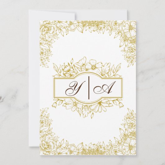 Bloemen Lijst Goud Wit  Moslim Bruiloft Kaart (Achterkant)