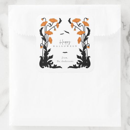 Bloemen Lijst Halloween Party Vierkante Sticker (Tas)