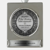 Bloemen Lijst & Harten 25e bruiloft Jubileum Verzilverd Banner Ornament (Voorkant)