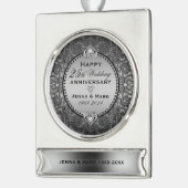 Bloemen Lijst & Harten 25e bruiloft Jubileum Verzilverd Banner Ornament (Links)