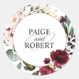 Bloemen Lijst in Bourgogne en Goud Ronde Sticker