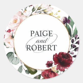 Bloemen Lijst in Bourgogne en Goud Ronde Sticker