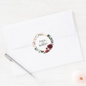 Bloemen Lijst in Bourgogne en Goud Ronde Sticker (Envelop)