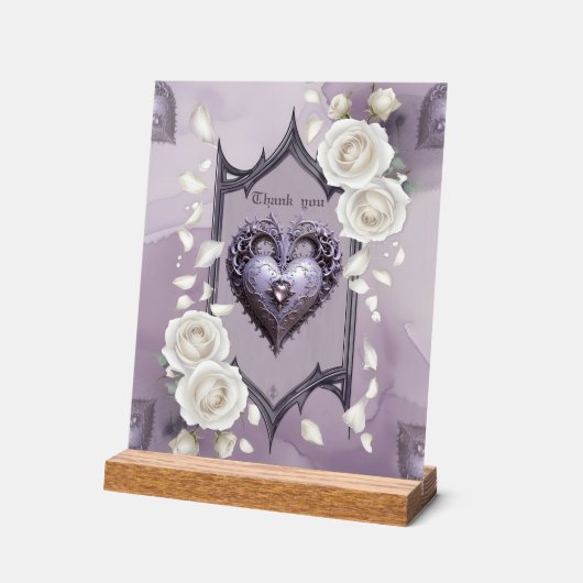 Bloemen lijst met een hart en witte rozen acryl bord (Hoek)