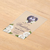 Bloemen lijst met een hart en witte rozen acryl uitnodigingen (Laagn)