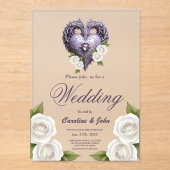 Bloemen lijst met een hart en witte rozen acryl uitnodigingen (Voorkant)