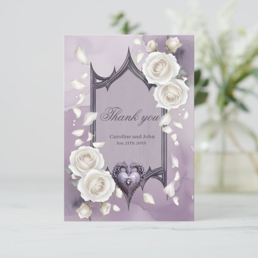 Bloemen lijst met een hart en witte rozen bedankkaart (Staand voorkant)