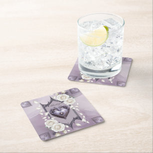 Bloemen lijst met een hart en witte rozen kartonnen onderzetters