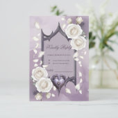 Bloemen lijst met een hart en witte rozen RSVP kaartje (Staand voorkant)