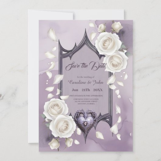 Bloemen lijst met een hart en witte rozen save the date (Voorkant)