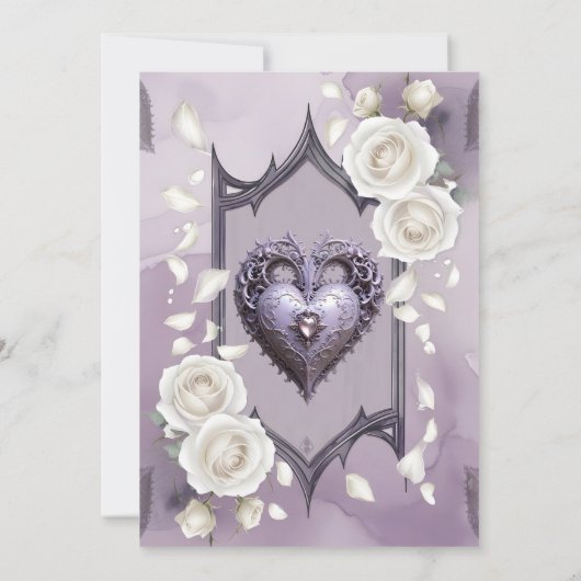 Bloemen lijst met een hart en witte rozen save the date (Achterkant)