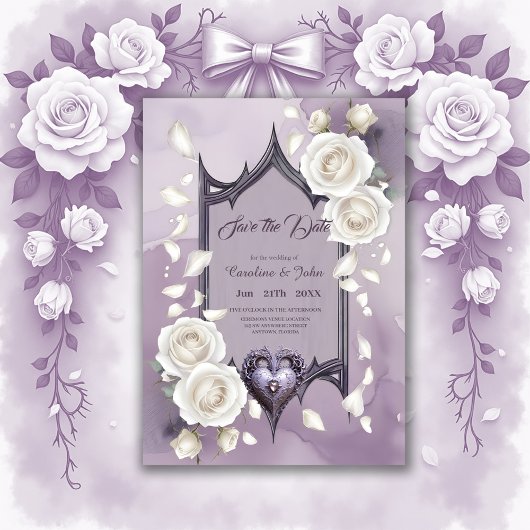 Bloemen lijst met een hart en witte rozen save the date