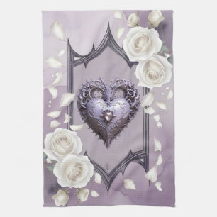 Bloemen lijst met een hart en witte rozen theedoek