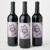 Bloemen lijst met een hart en witte rozen wijn etiket (Flessen)