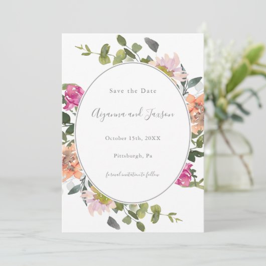  Bloemen Lijst met groen bruiloft Save The Date (Staand voorkant)