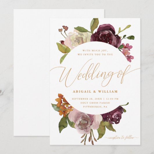  Bloemen Lijst met Kalligrafie Bruiloft Kaart (Voorkant / Achterkant)