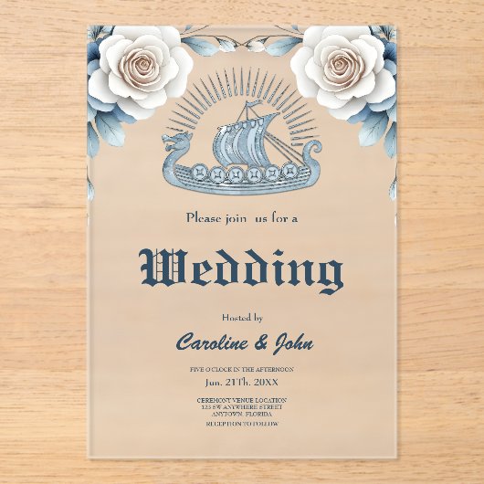 Bloemen Lijst met Rozen en Keltisch design Acryl Uitnodigingen (Voorkant)