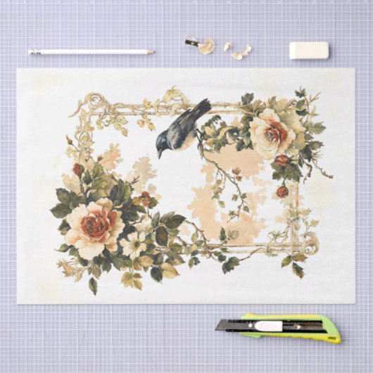  Bloemen Lijst met Vogel Tissuepapier (Craft)