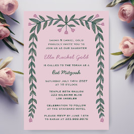 Bloemen Lijst Modern Custom Bar Bat Mitzvah Meisje Kaart