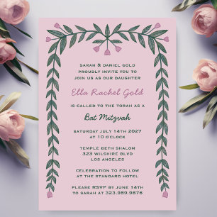Bloemen Lijst Modern Custom Bar Bat Mitzvah Meisje Kaart