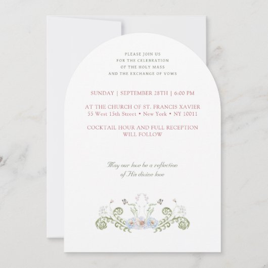 Bloemen Lijst Monogrammen Katholieke Huwelijksuitn Kaart (Achterkant)