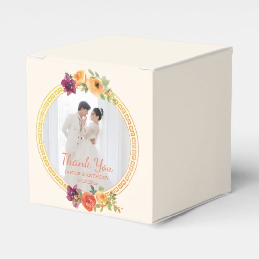 Bloemen lijst paar foto beige bruiloft dank u bedankdoosjes (Voorkant Zijde)