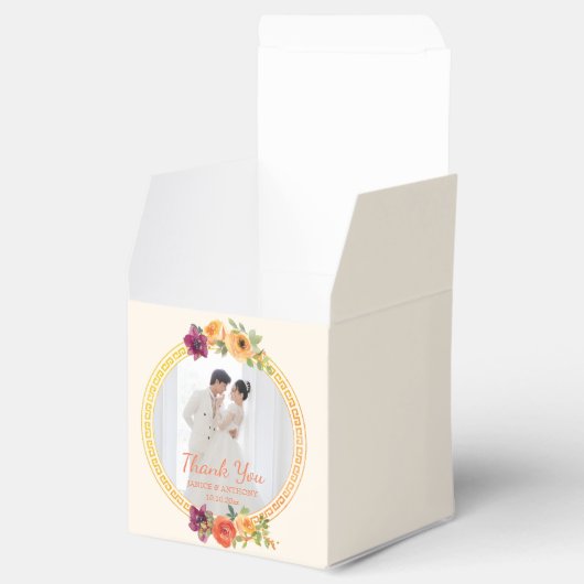 Bloemen lijst paar foto beige bruiloft dank u bedankdoosjes (Geopend)
