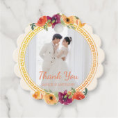 Bloemen lijst paar foto beige bruiloft dank u bedankjes labels (Voorkant)