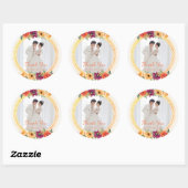 Bloemen lijst paar foto beige bruiloft dank u ronde sticker (Vel)