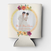 Bloemen lijst paar foto beige bruiloft mr & mrs blikjeskoeler (Voorkant)