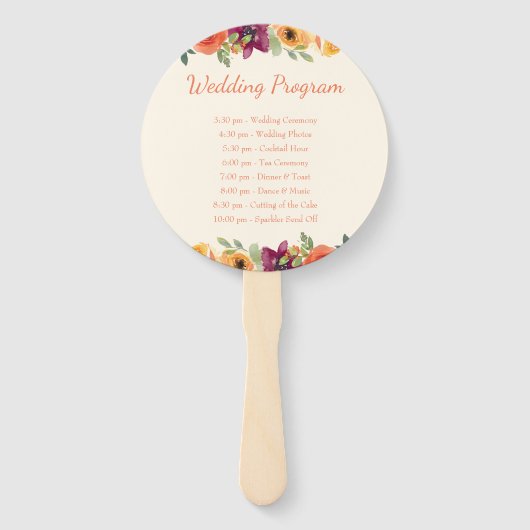 Bloemen lijst paar foto beige bruiloft programma handwaaier (Achterkant)