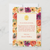 Bloemen lijst paar foto beige chinese bruiloft bedankkaart (Achterkant)