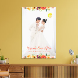 Bloemen lijst paar foto Chinees bruiloft oosters Canvas Afdruk