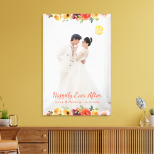 Bloemen lijst paar foto Chinees bruiloft oosters Canvas Afdruk