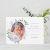 Bloemen lijst Paarse Meisje Foto Geboorte Aankondi Aankondiging (Staand voorkant)