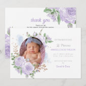 Bloemen lijst Paarse Meisje Foto Geboorte Aankondi Aankondiging (Voorkant / Achterkant)