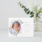 Bloemen lijst Paarse Meisje Foto Geboorte Aankondi Aankondigingskaart (Staand voorkant)