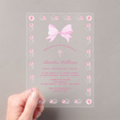 Bloemen Lijst Roze strik doop Acryl Uitnodigingen (Insitu (Draagbaar))