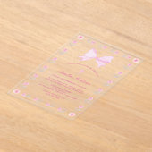 Bloemen Lijst Roze strik doop Acryl Uitnodigingen (Laagn)