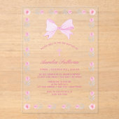 Bloemen Lijst Roze strik doop Acryl Uitnodigingen (Voorkant)