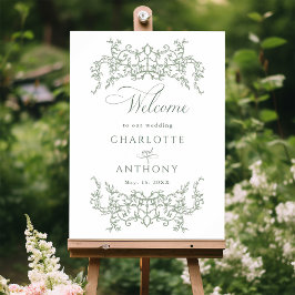Bloemen Lijst Sage Green Wedding Welkom Poster