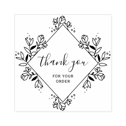 Bloemen lijst Script Dank u Rubberstempel (Afrduk)