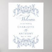 Bloemen Lijst Stoffig Blauw Huwelijk Welkom Poster (Voorkant)