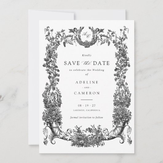  Bloemen Lijst Vines Toile Crest Wedding Kaart (Voorkant)