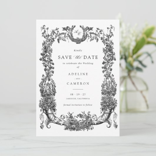  Bloemen Lijst Vines Toile Crest Wedding Kaart (Staand voorkant)