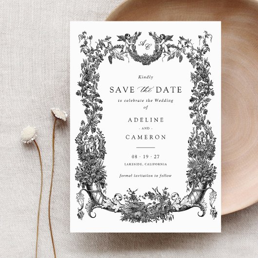 Bloemen Lijst Vines Toile Crest Wedding Kaart