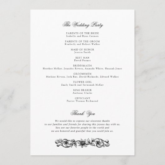  Bloemen Lijst Vines Toile Crest Wedding Programmakaart (Achterkant)