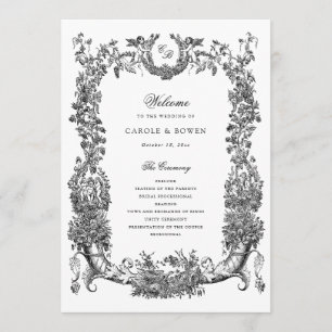  Bloemen Lijst Vines Toile Crest Wedding Programmakaart