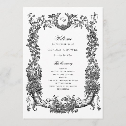 Bloemen Lijst Vines Toile Crest Wedding Programmakaart (Voorkant)